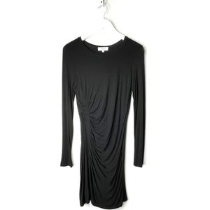 A.L.C. Crew Neck Long sleeve Ruched Black Lined Dress Size M